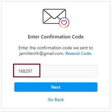 Enter confirmation code Instagram