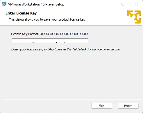 Enter license key VMware player