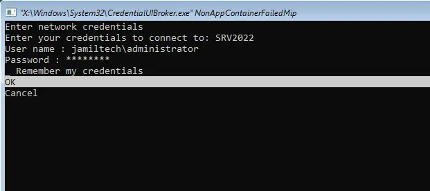 Enter network credentials command