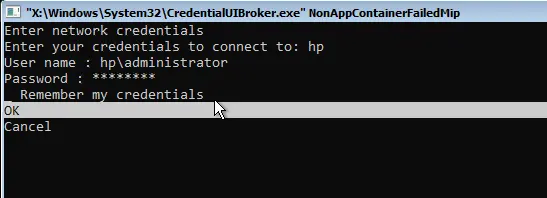 Enter network credentials