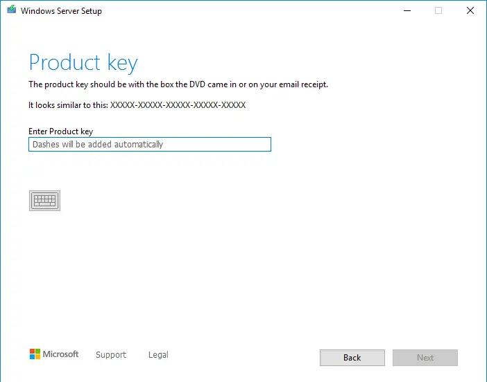 Enter product key server 2022