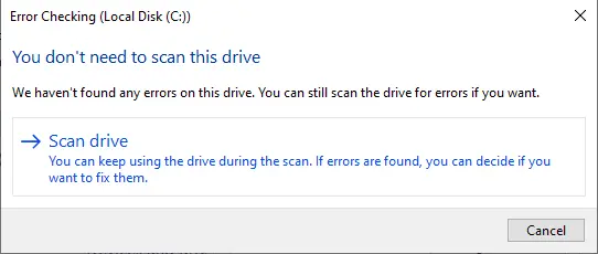 Error checking local disk