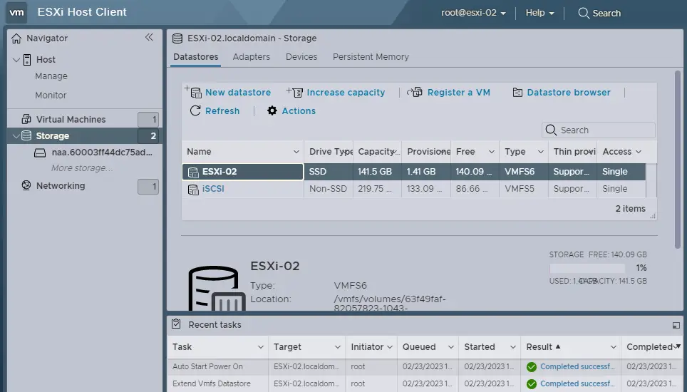 Esxi host client storage