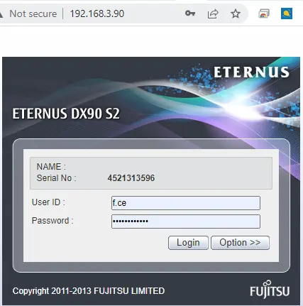 Eternus DX90 S2 web interface