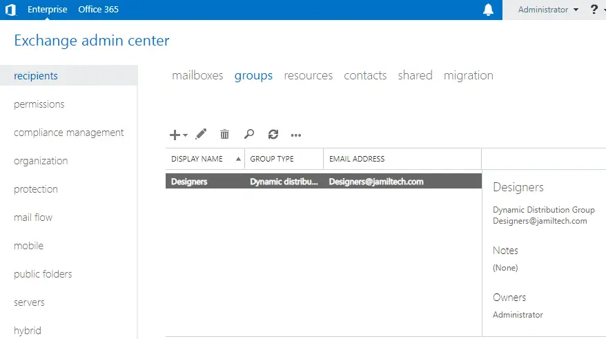 Exchange admin center groups