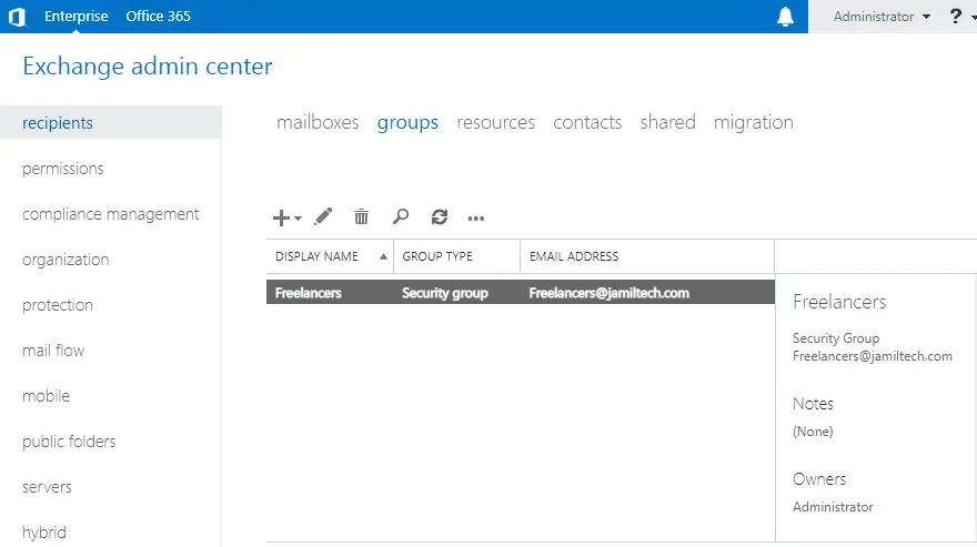 Exchange admin center groups