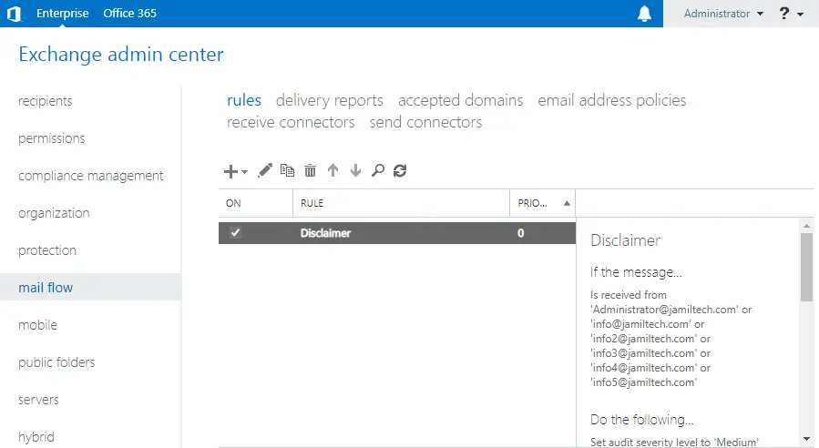 Exchange admin center rules