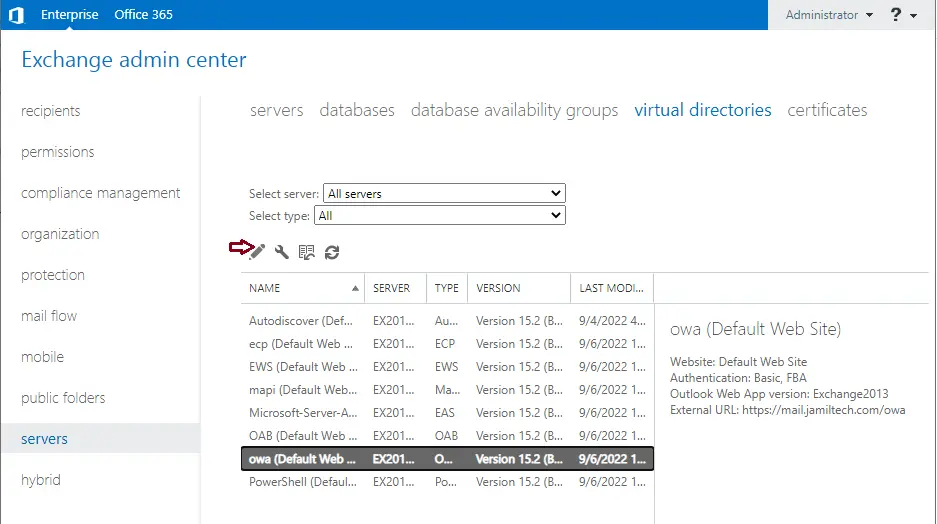 Exchange admin center virtual directories