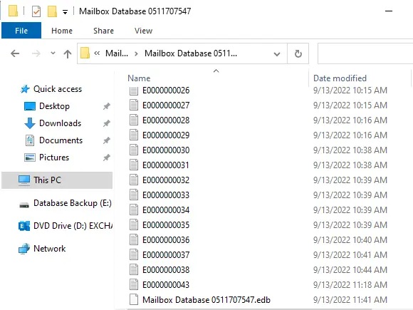 Exchange server database location