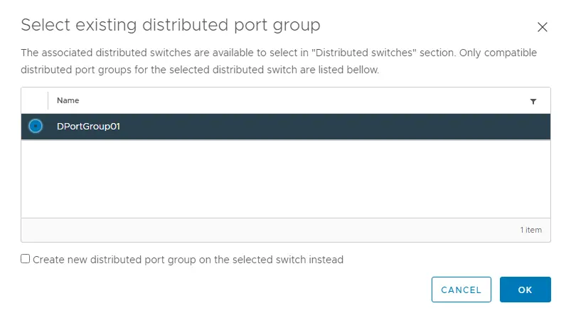 Existing distributed port group