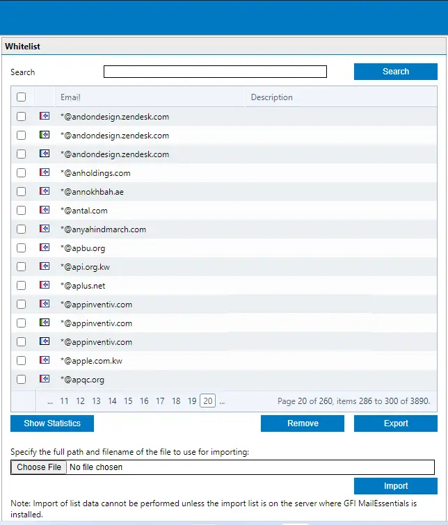 Export import Whitelist GFI Mailessentials