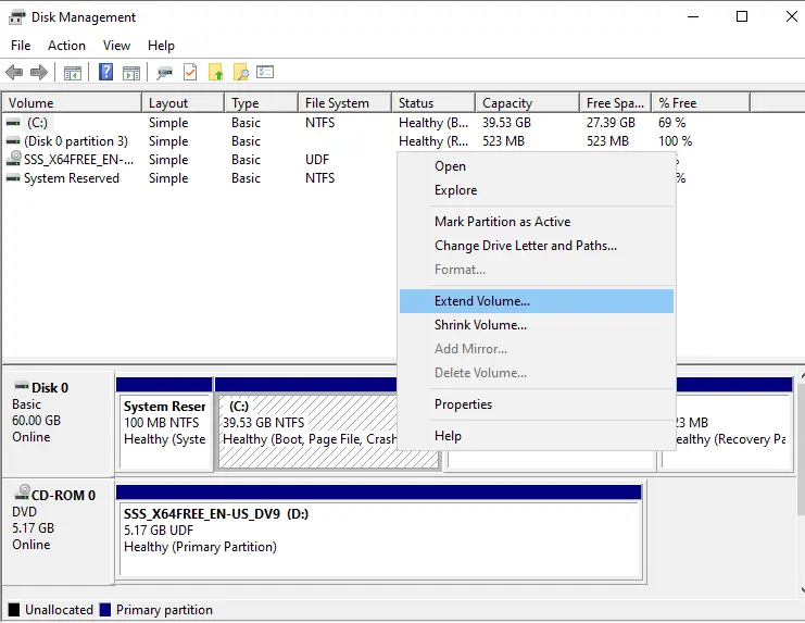 Extend volume disk management