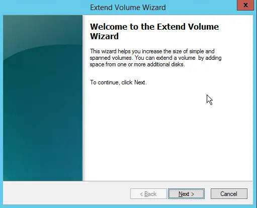 Extend volume wizard