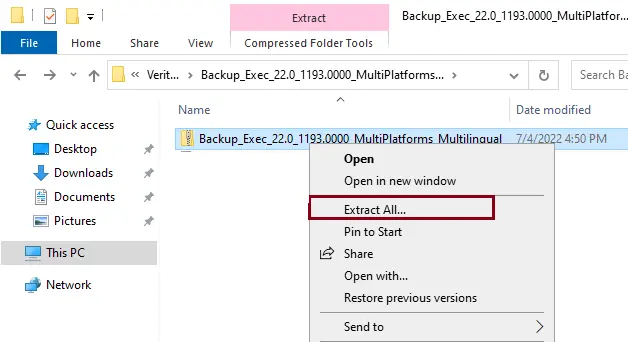 Extract Backup Exec 22 zip