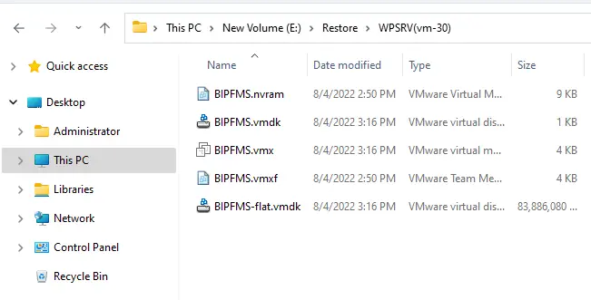 Extracted file Veeam extract utility