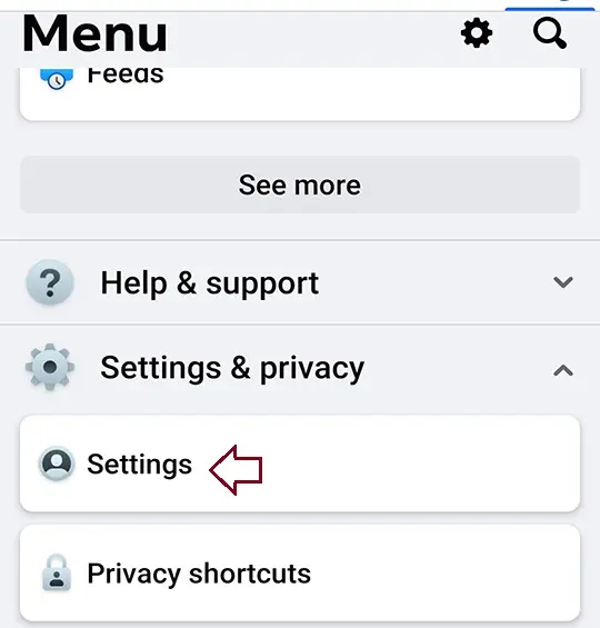 Facebook menu