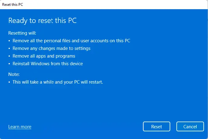 Factory reset Windows 11