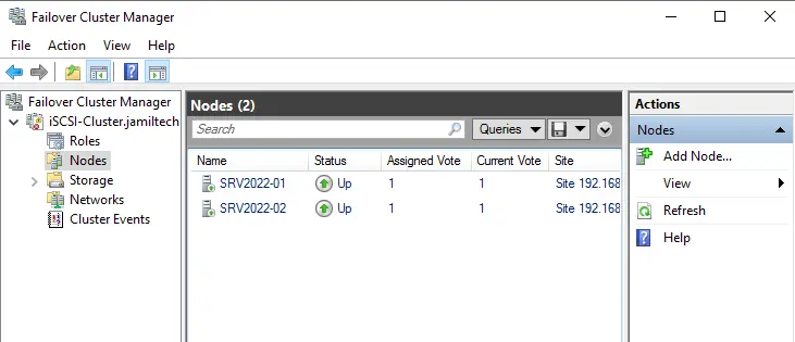 Failover cluster manager Nodes