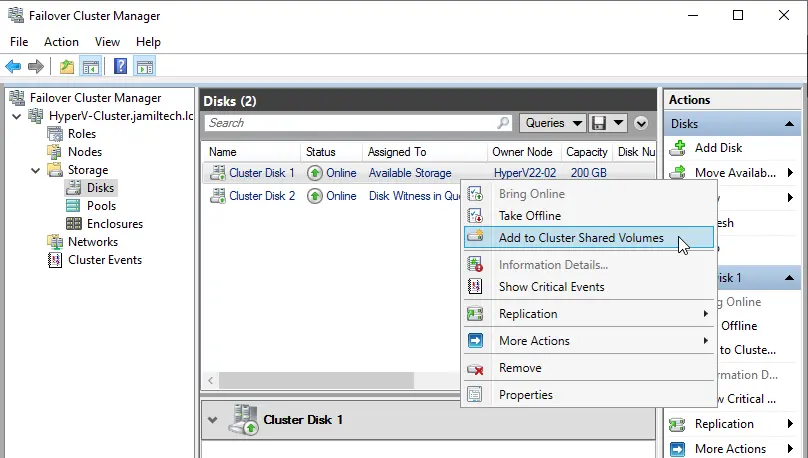 Failover cluster manager disks