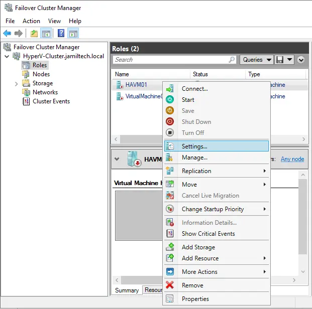 Failover cluster manager roles