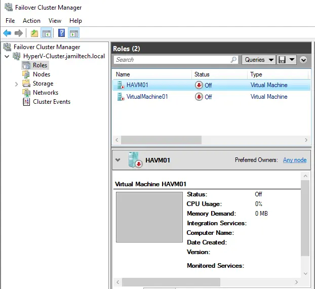 Failover cluster manager roles