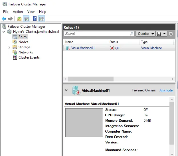 Failover cluster manager roles