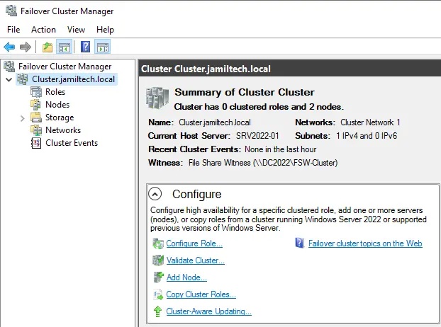 Failover cluster manager summary