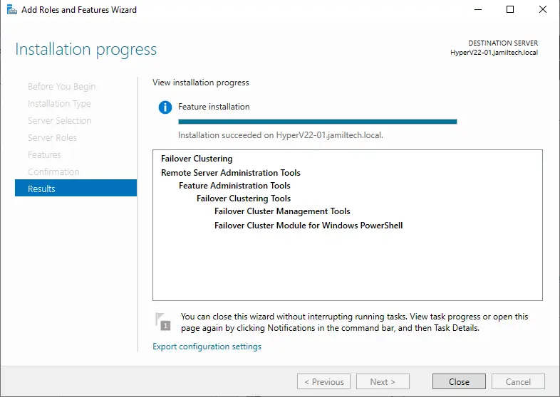 Failover clustering Installation progress