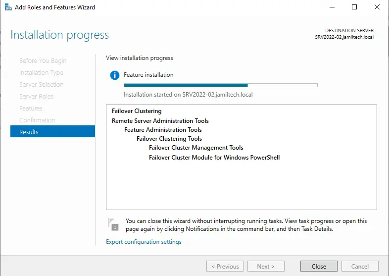 Failover clustering feature results