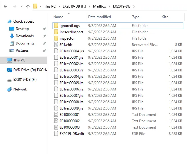 File explorer database log files