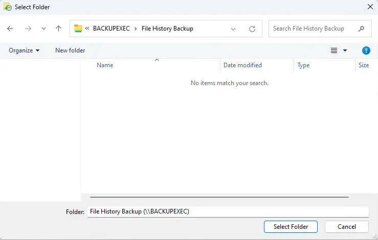 File history select folder