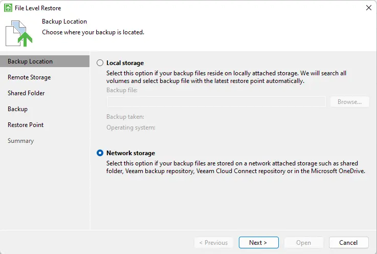 Restore File Level Veeam Agent location