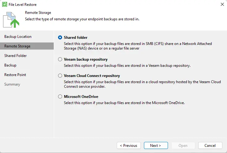 File level restore remote storage