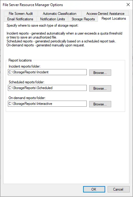 File server resource manager options