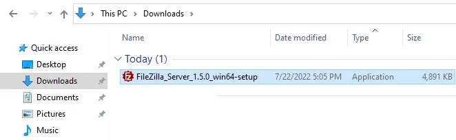 FileZilla Server setup file