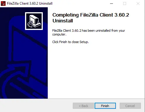 FileZilla client uninstallation complete