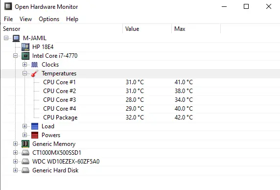 Find CPU temperature in Windows