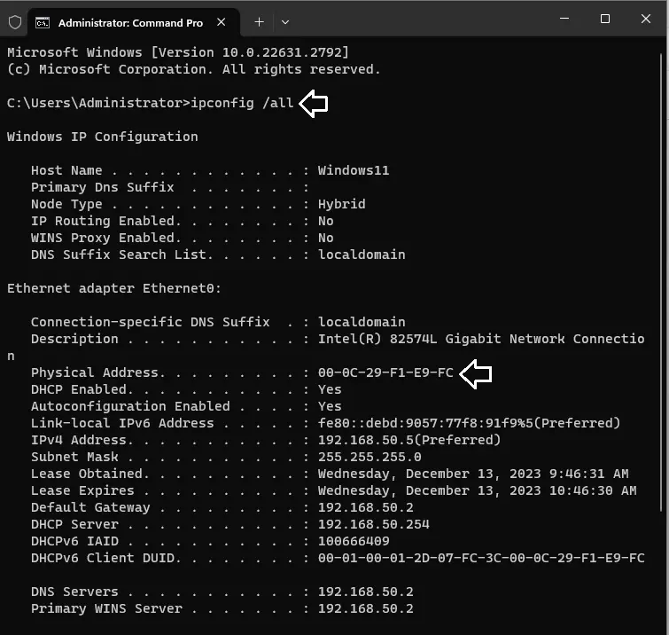 Find MAC address on Windows