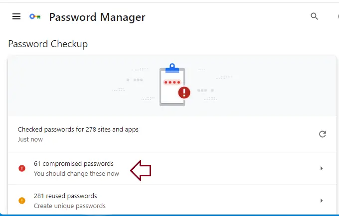 Find leaked password in Chrome