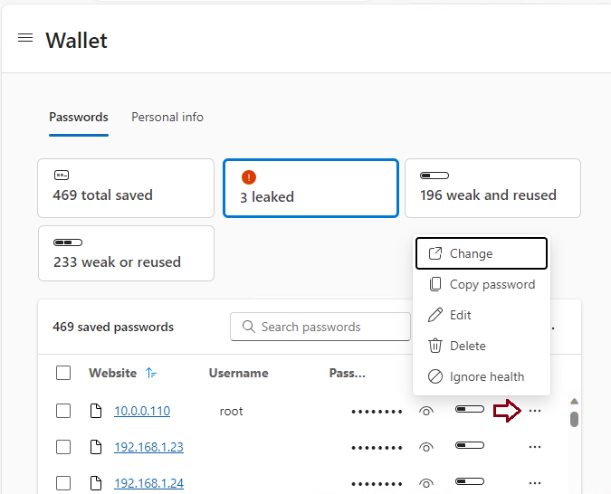 Find leaked password in Edge