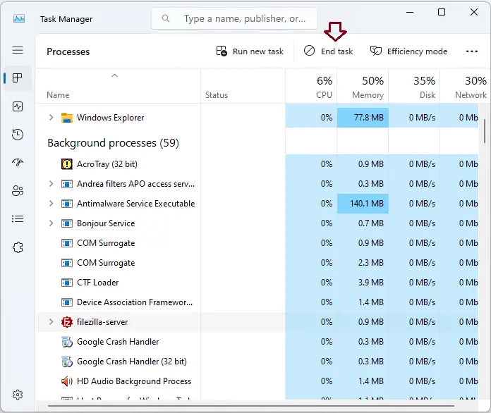 Force close a program in Windows