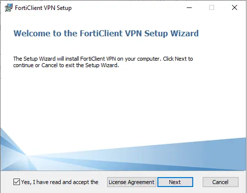 Forticlient VPN setup wizard