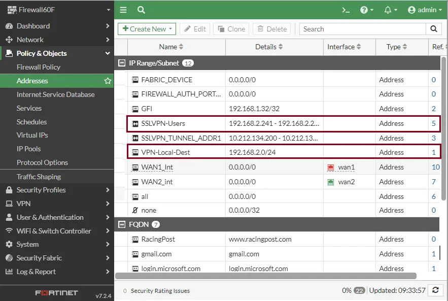 Fortigate firewall address