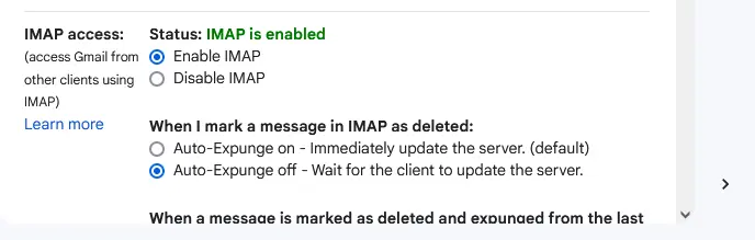 Forward Gmail email IMAP access