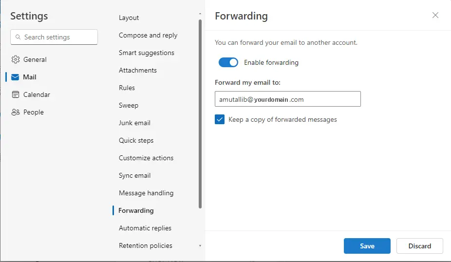 Forward email in outlook 365 web app