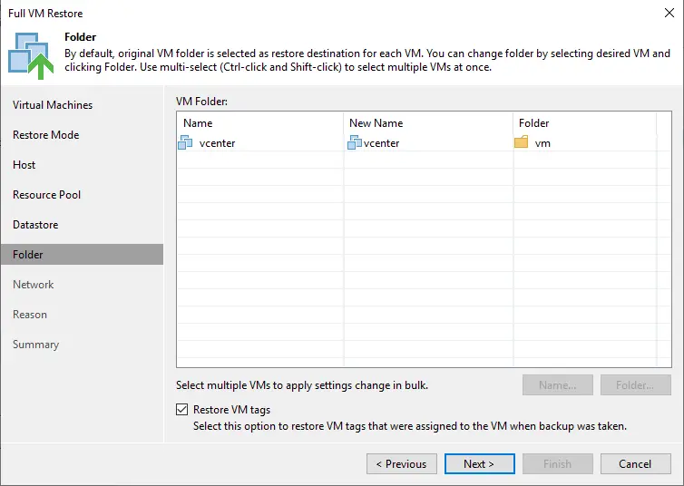 Full VM restore folder
