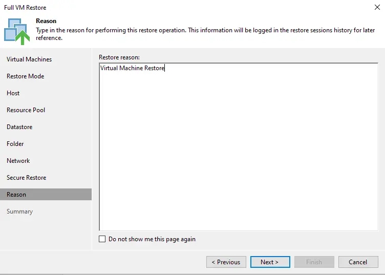Full VM restore reason