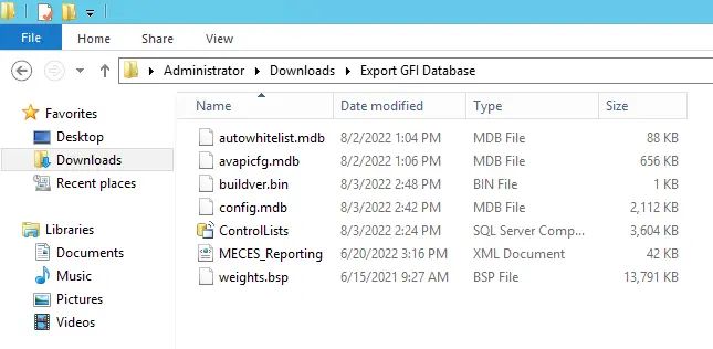 GFI Mailessentials exported configuration