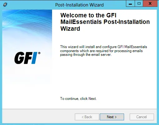 GFI Mailessentials post installation wizard