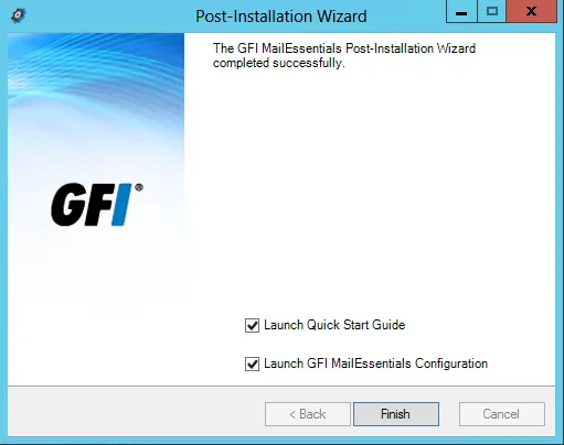 GFI Post installation wizard finish